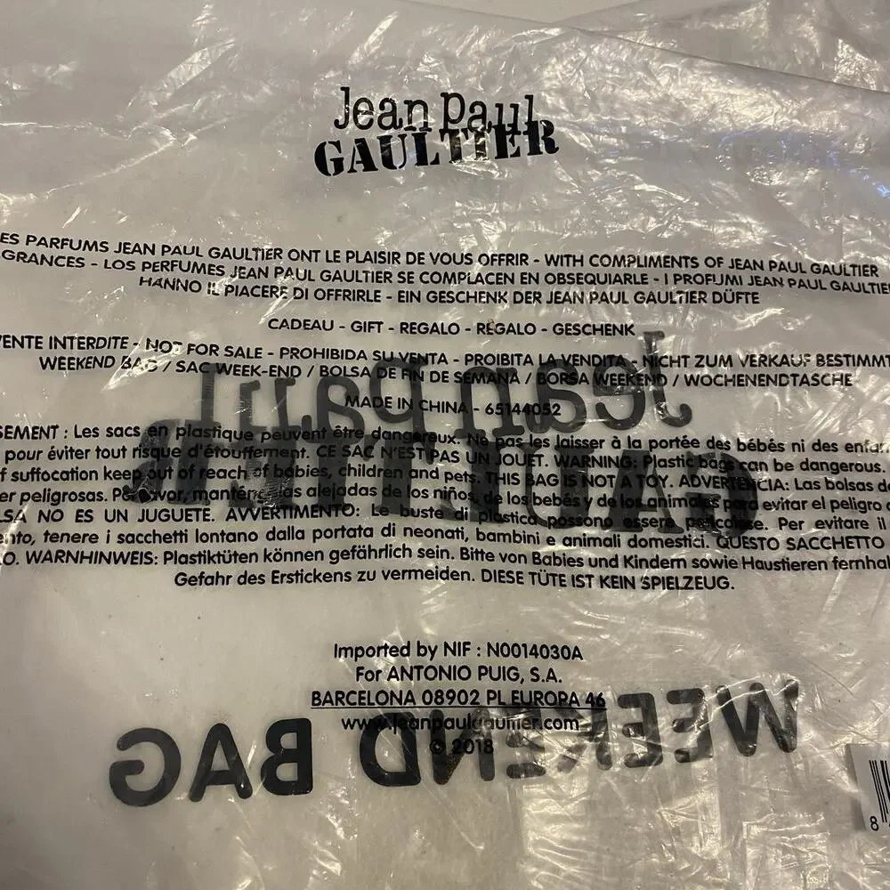 New Jean Paul Gaultier Canvas Duffle Bag Nautical Stripe Weekender 17”x11” Ivory